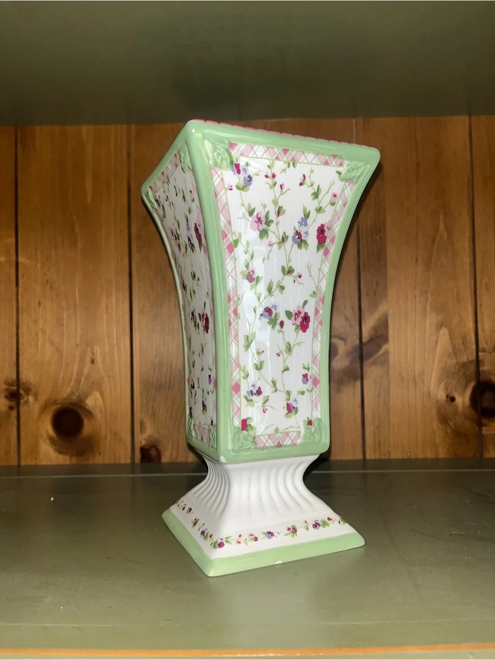 Floral Ceramic Pedestal Vase in Mint Green, Laura Ashley